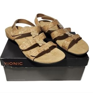 Vionic Sz 9 Rest Amber Adjustable Sandal Ortho Arch Support Gold Cork New